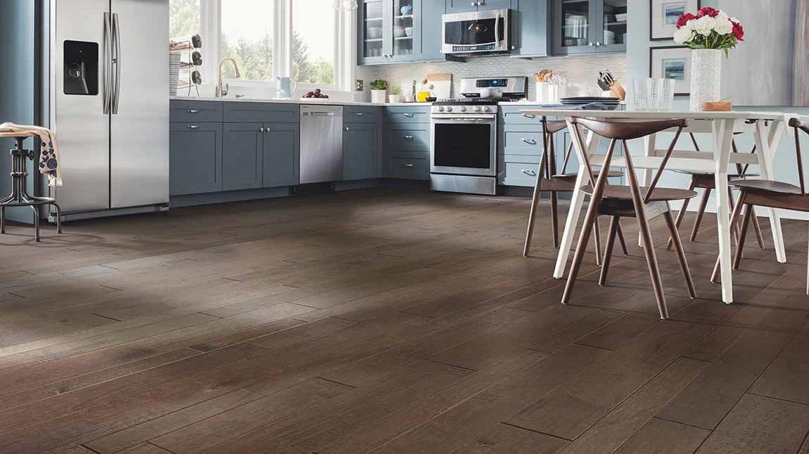 Dark Hardwood flooring in the kitchen